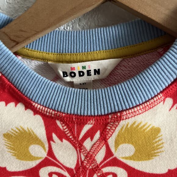 Mini Boden Girls Sweatshirt Dress Red Folk Floral Print Size 5-6 NWOT - Picture 2 of 3